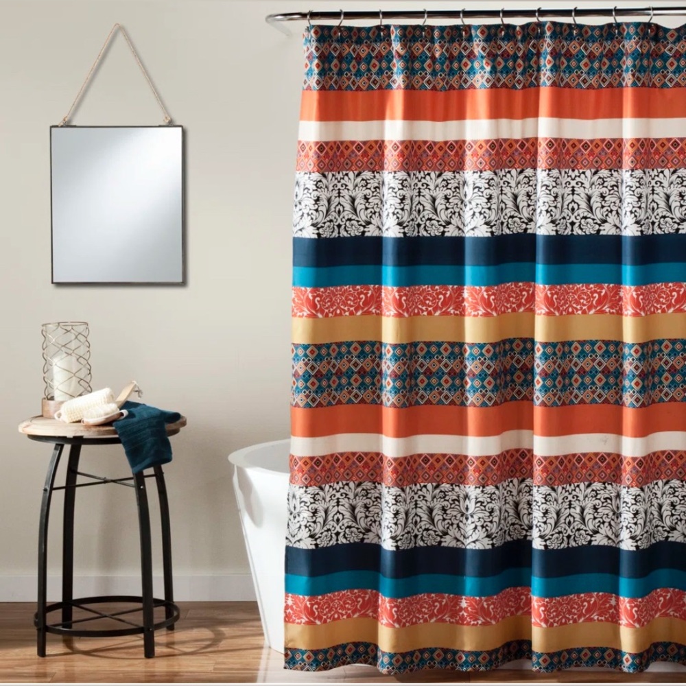 Bohemian Decor By LUSH Shower/Bath Curtain Turquoise/Orange/Black  Final Price!!